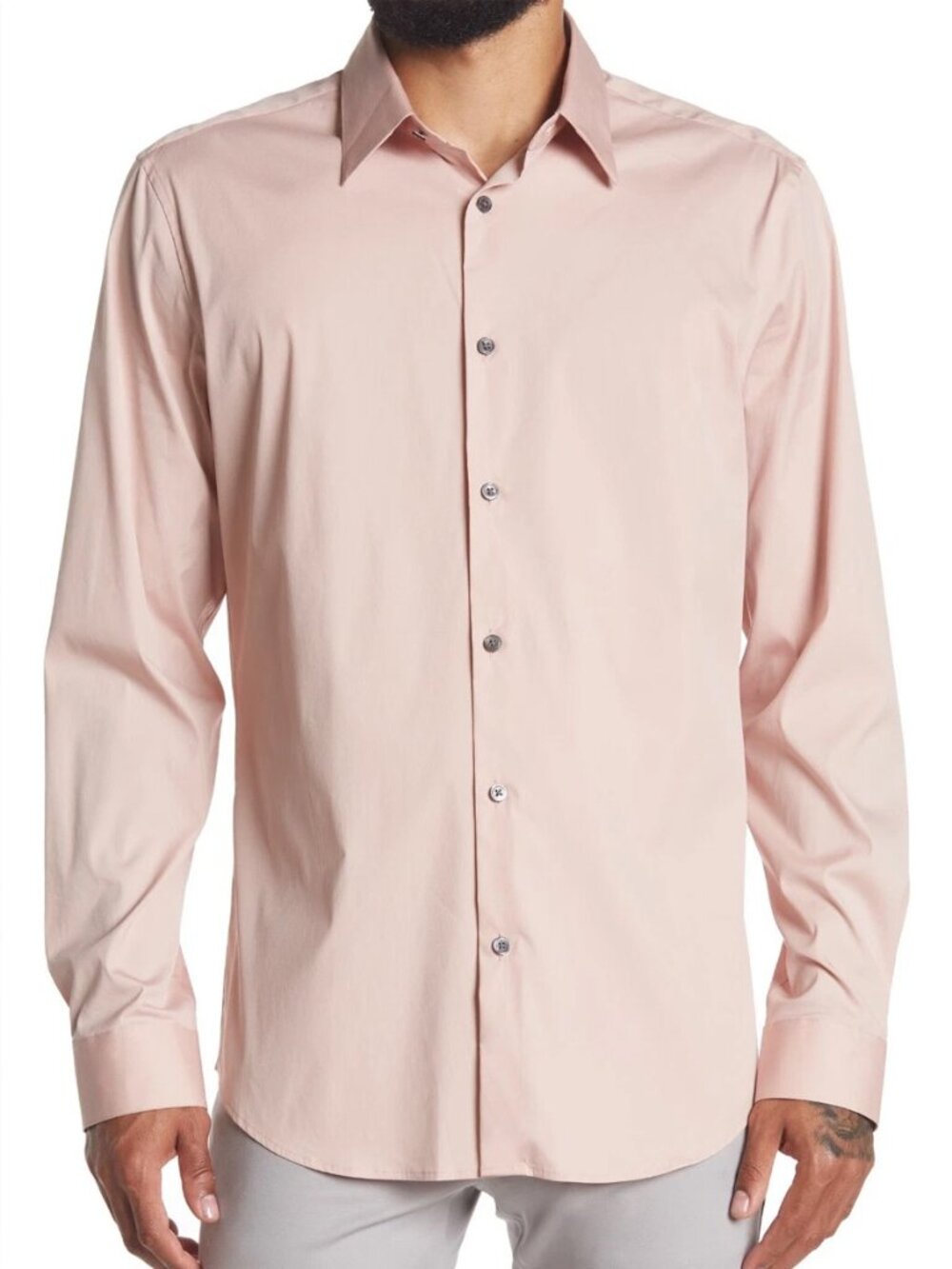 Theory Sylvain Kenai Mens L Stretch Dress Shirt Blush Pink Performance Button Up